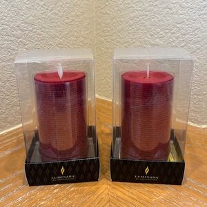 NEW Luminara Set of 2 Red Glitter Stripe Flameless Candle Pillars